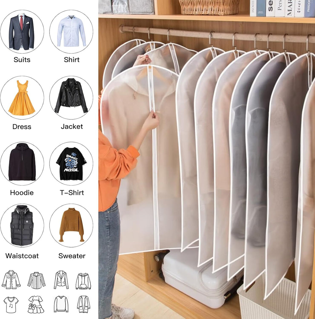 Hanging Garment Covers 24-Pack with Full Length Zipper and Anti-Dust Design, 3 Sizes