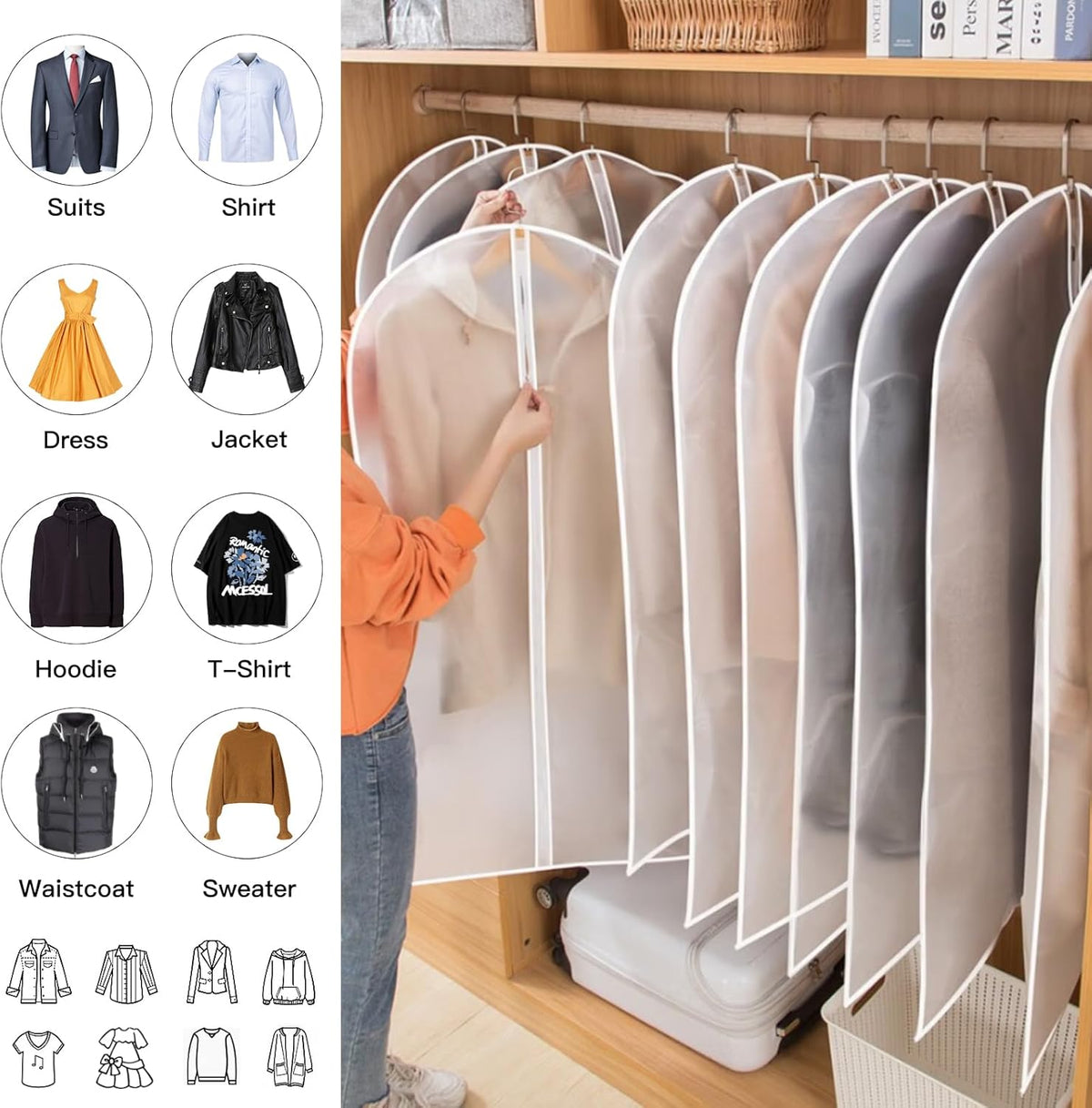 Hanging Garment Covers 24-Pack with Full Length Zipper and Anti-Dust Design, 3 Sizes